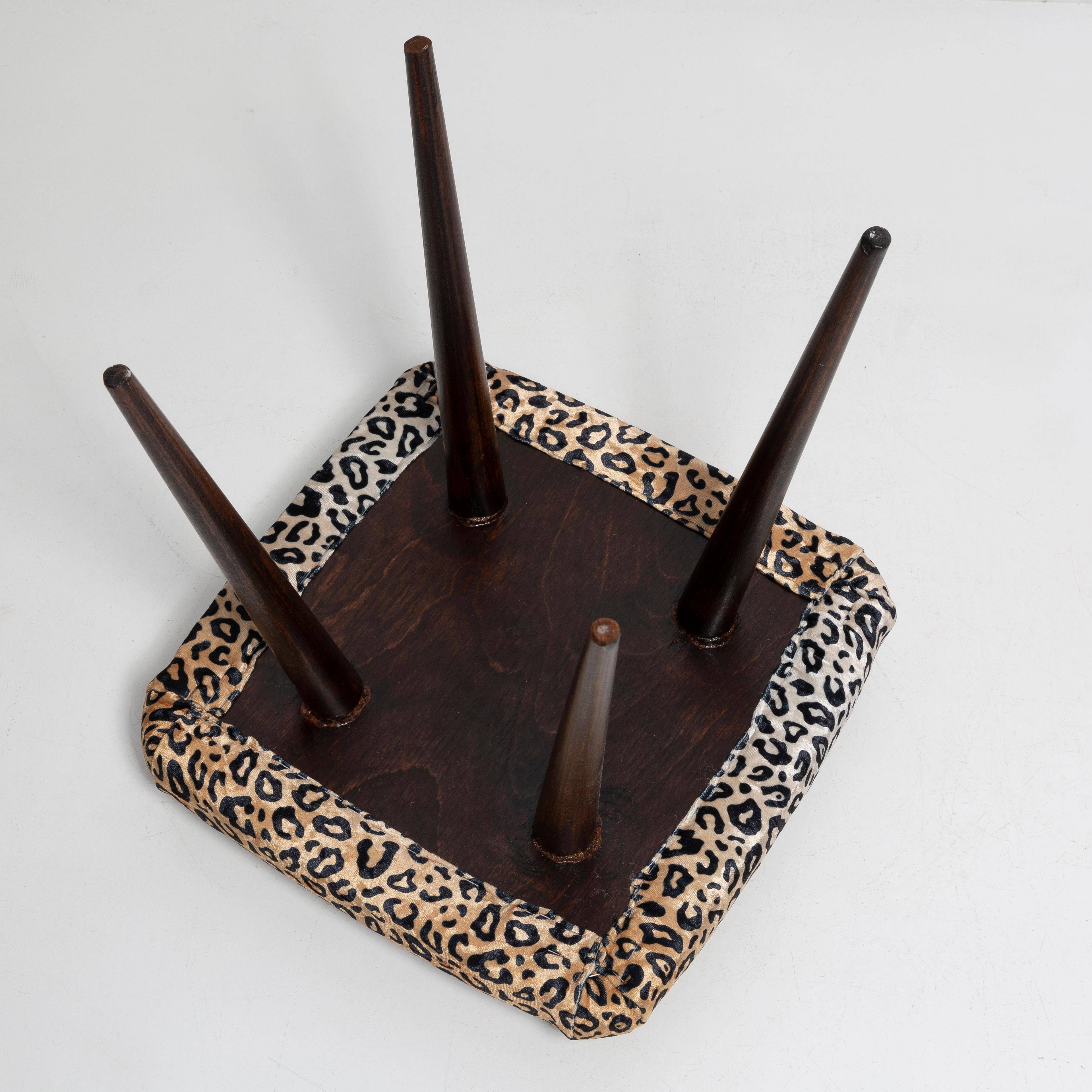 Pair of vintage leopard velvet stools from the 20th century, Europe, 1960s.