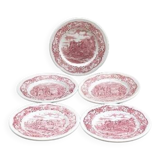5 assiettes à dessert rouges et blanches en grès de W H Grindley
