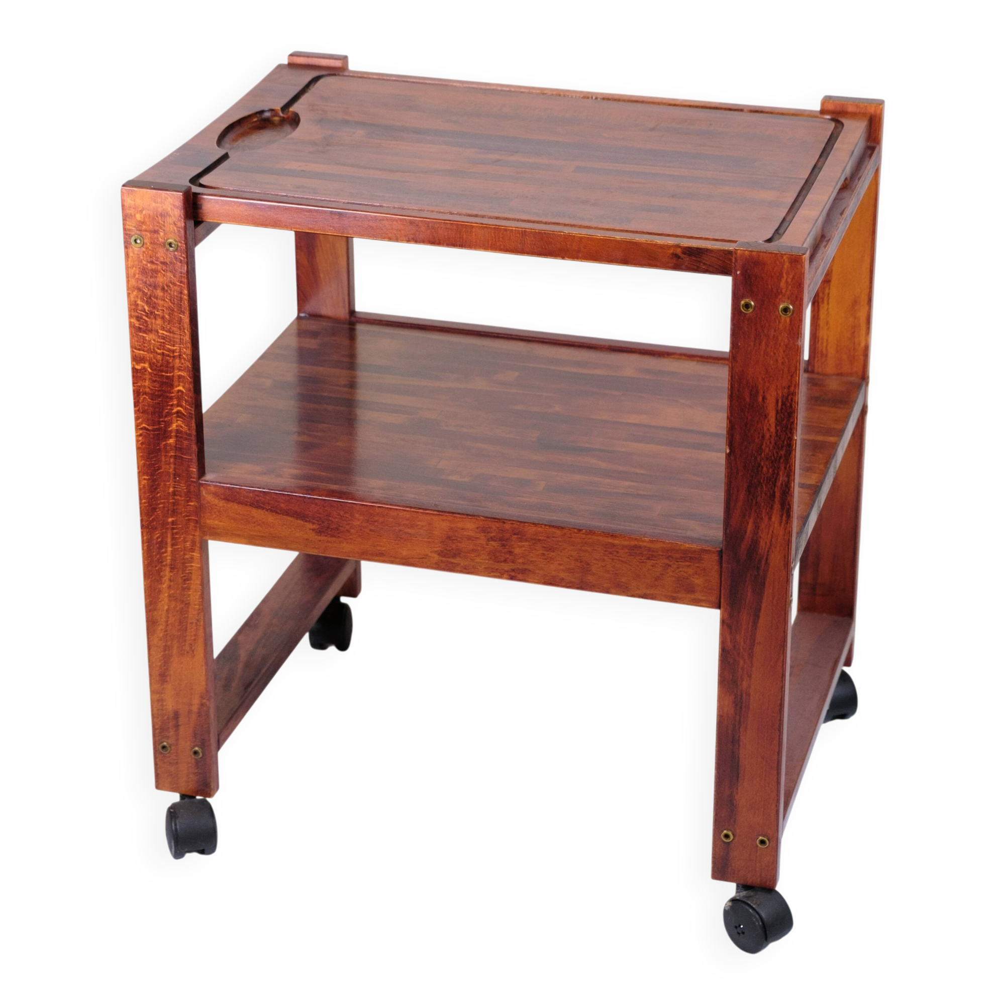 Serving cart on wheels - dark wood - removable cutting board - vintage style