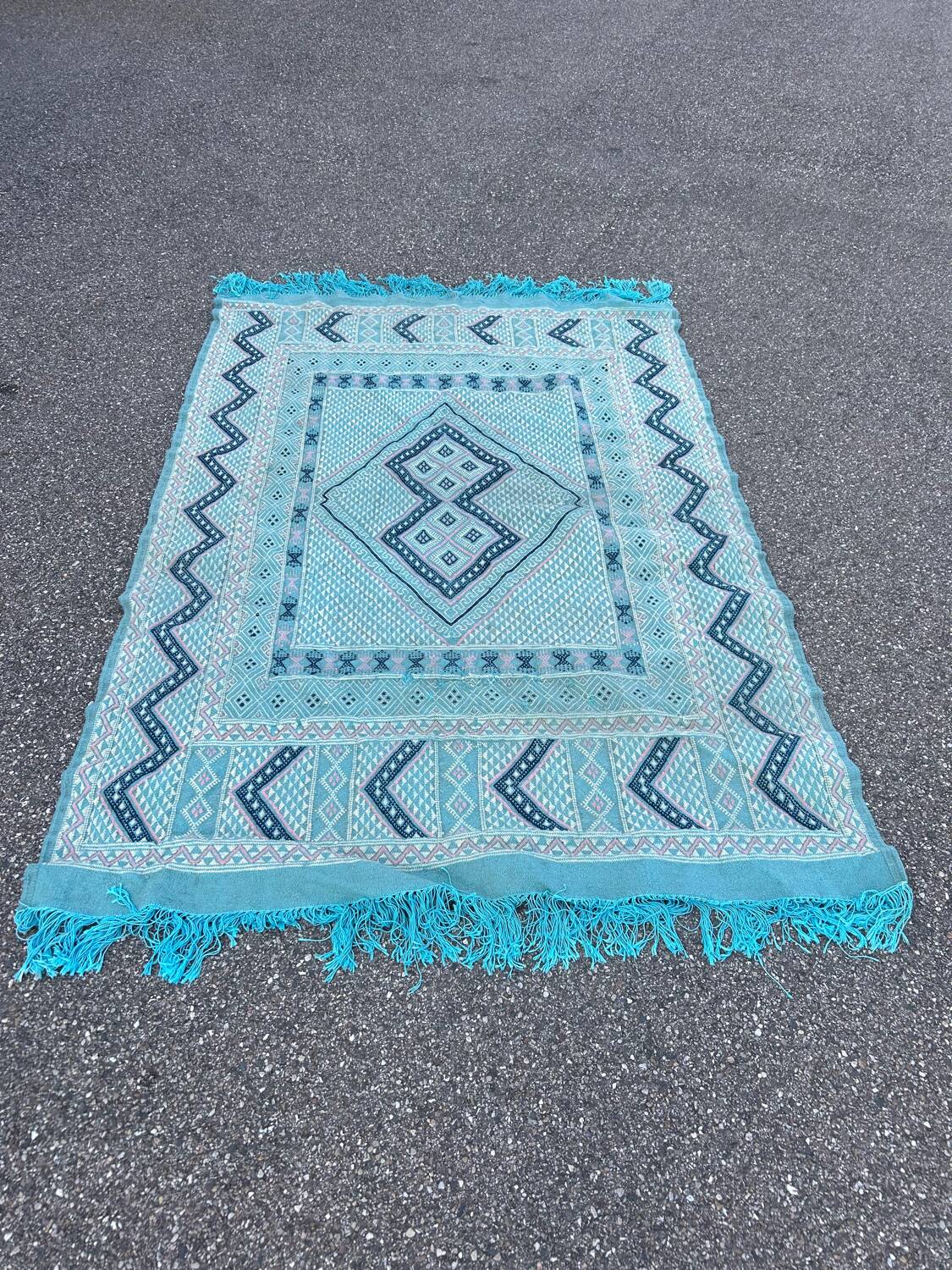 Vintage blue green kilim rug
