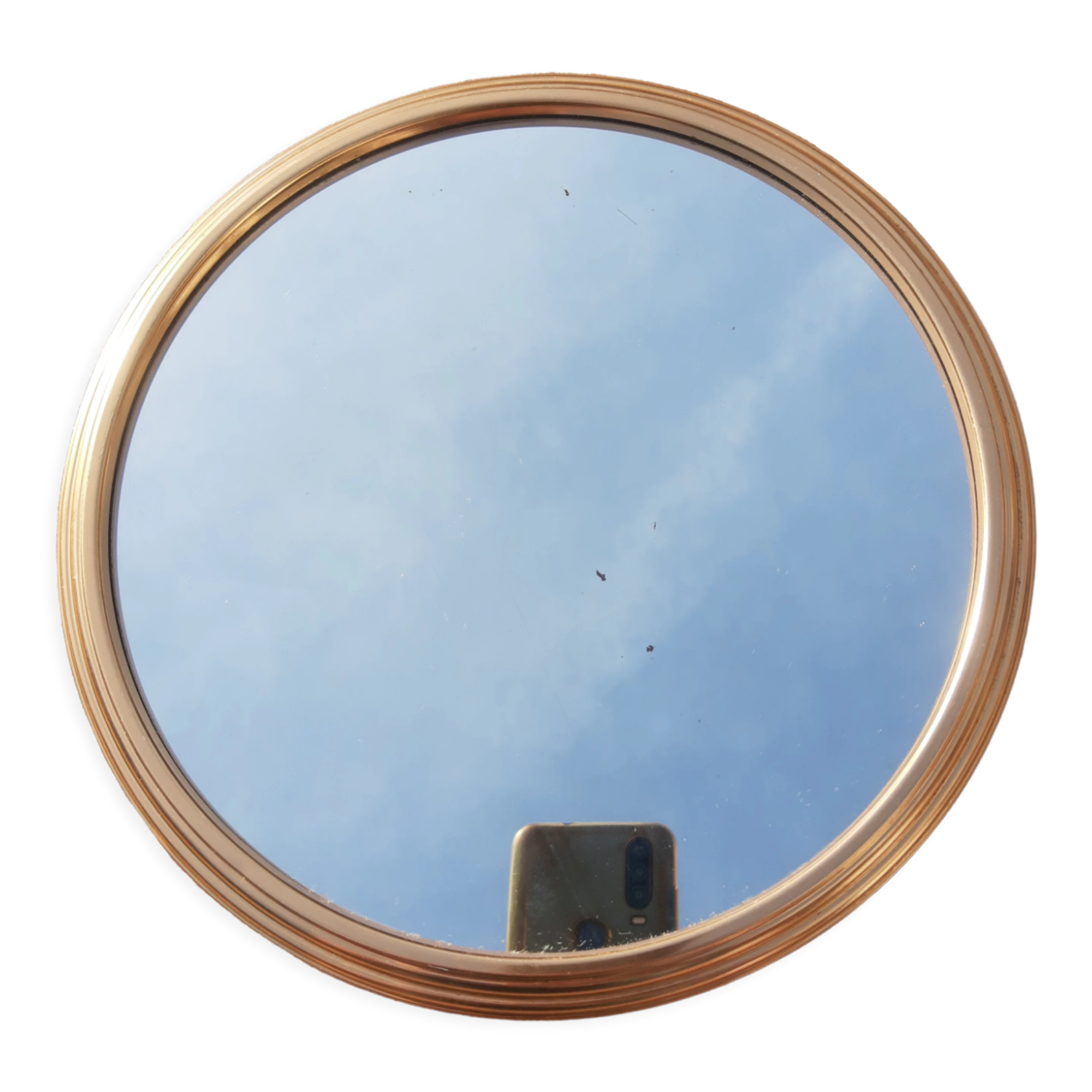 Vintage gold metal mirror round tray