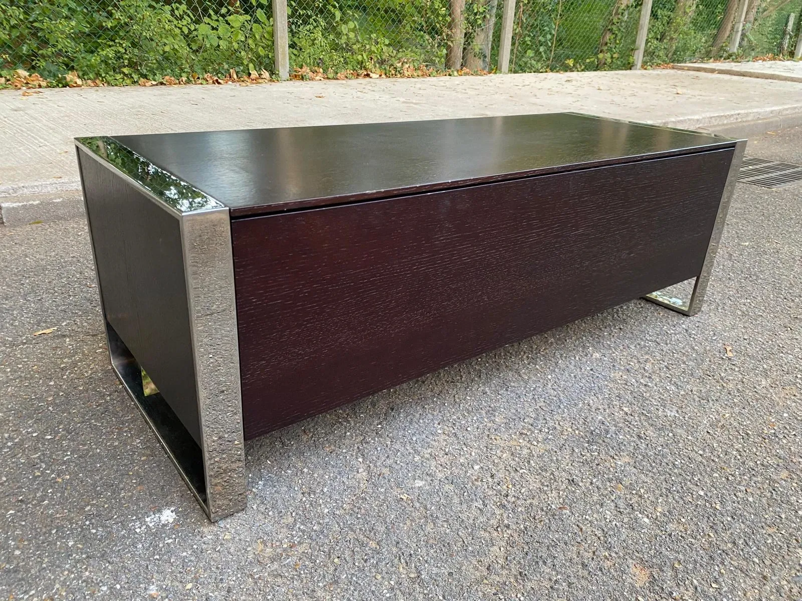 Low design TV unit XXL Dark wood wenge & chrome metal 120cm