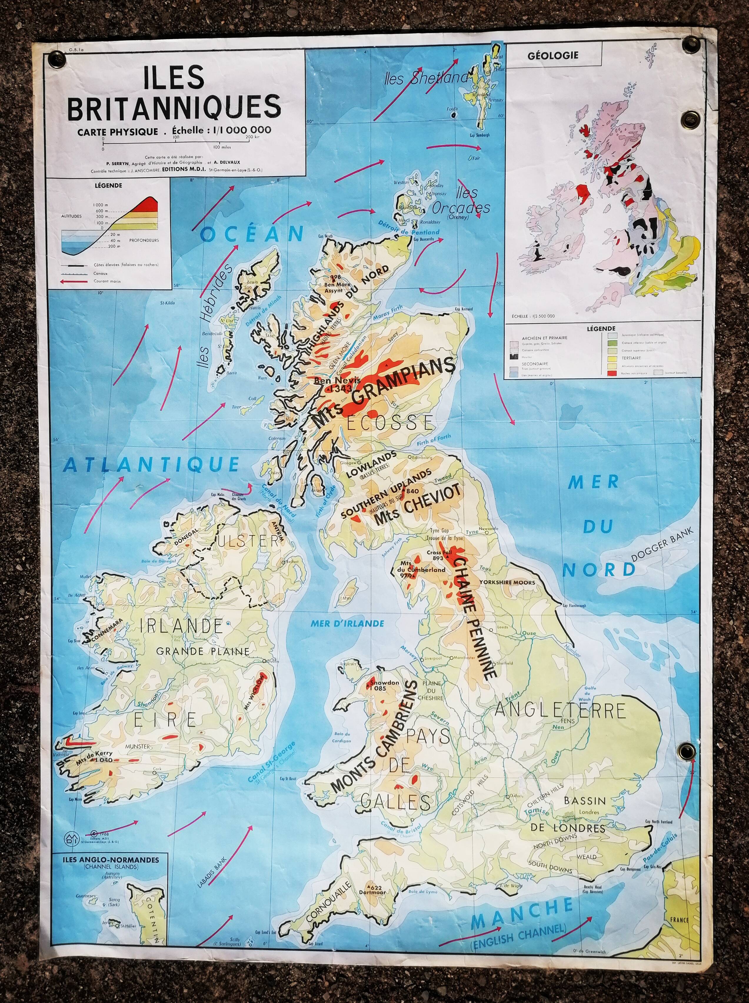 Old vintage British Isles /Benelux mdi map