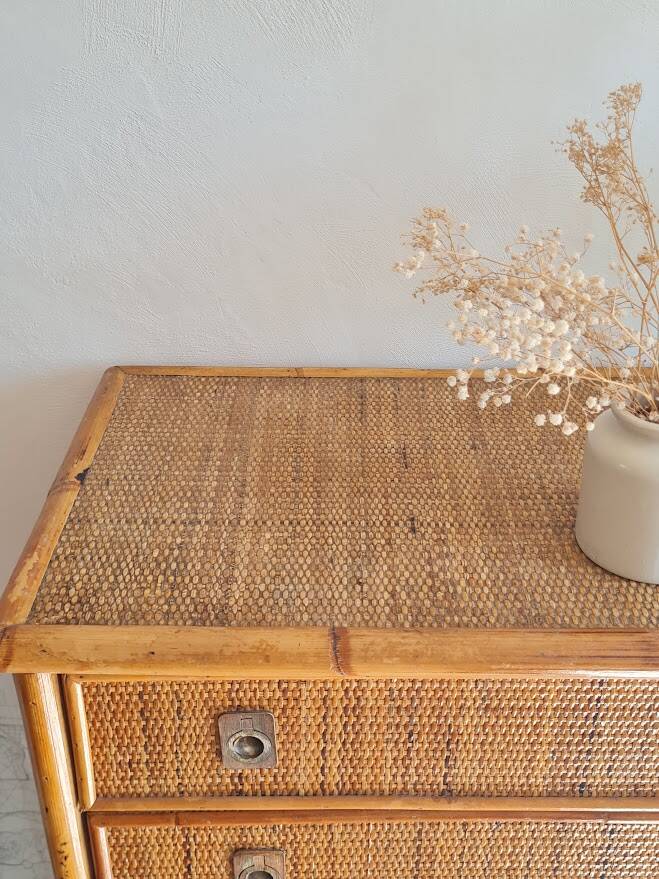 Rattan chest of drawers circa 1970, Dal Vera