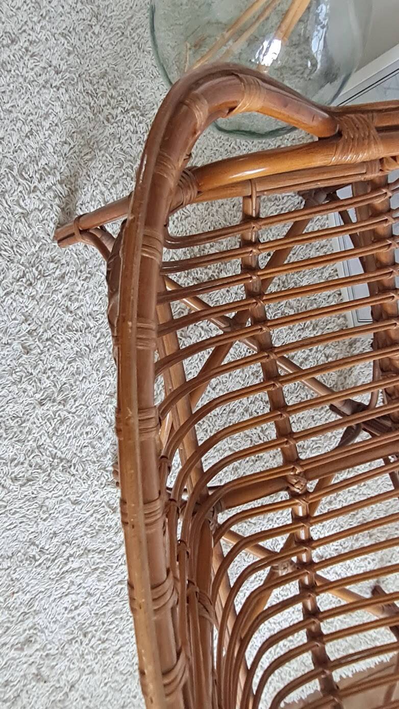 Vintage 1970s rattan bench