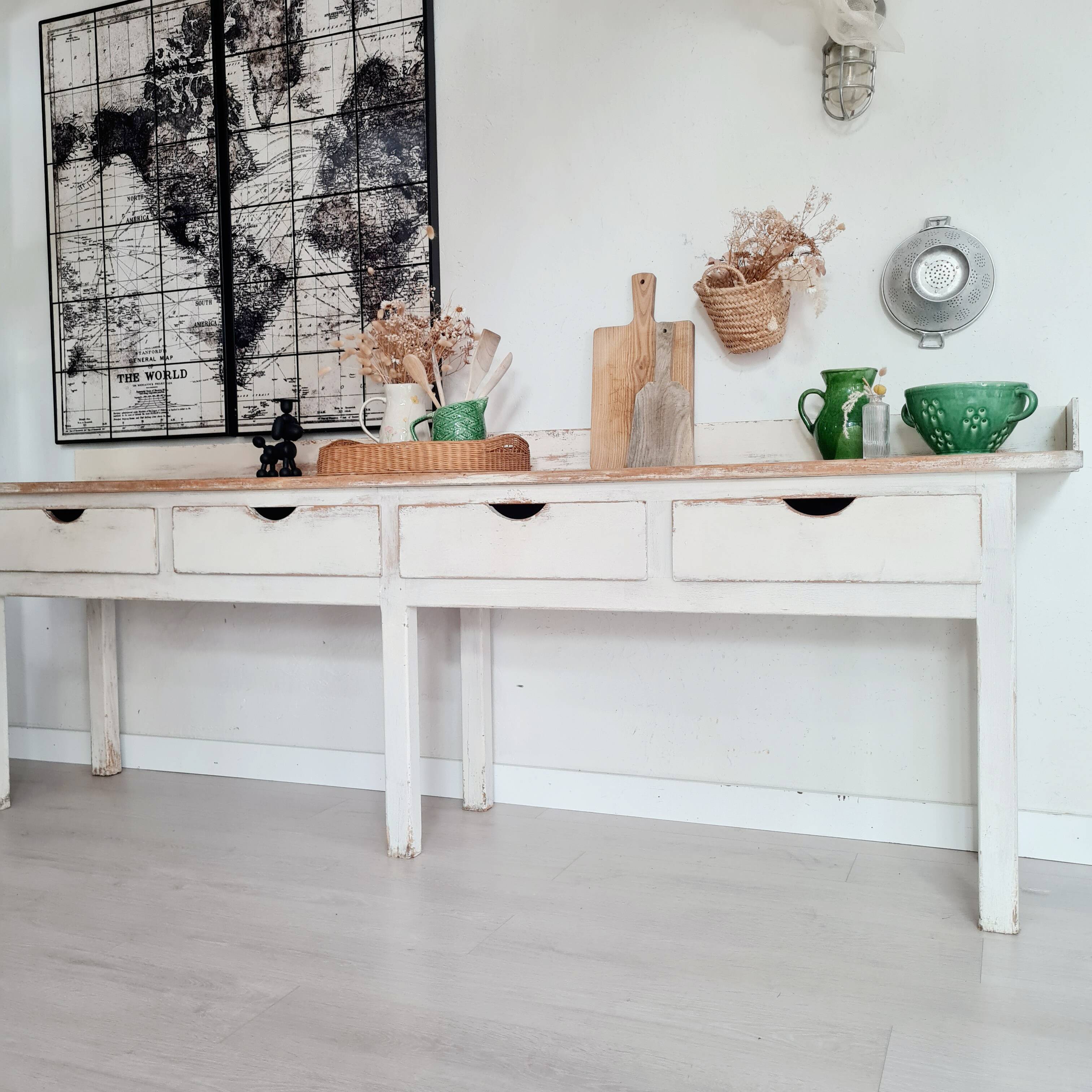 Antique counter, wooden work table.