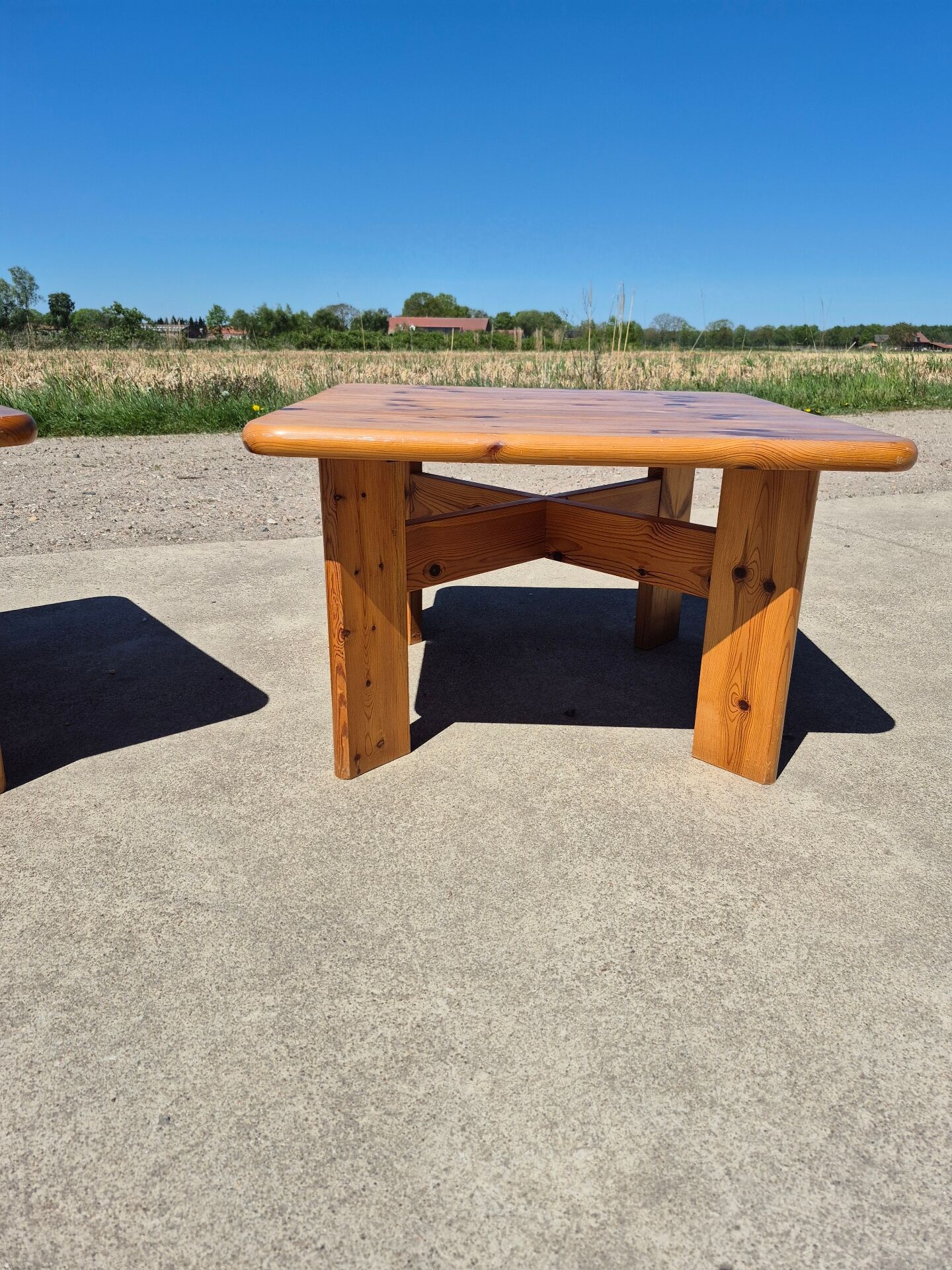 Vintage set pine coffee table and corner table