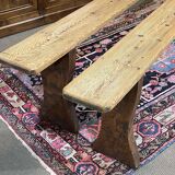 Pair of farmhouse table benches in fir from the early 20th century.