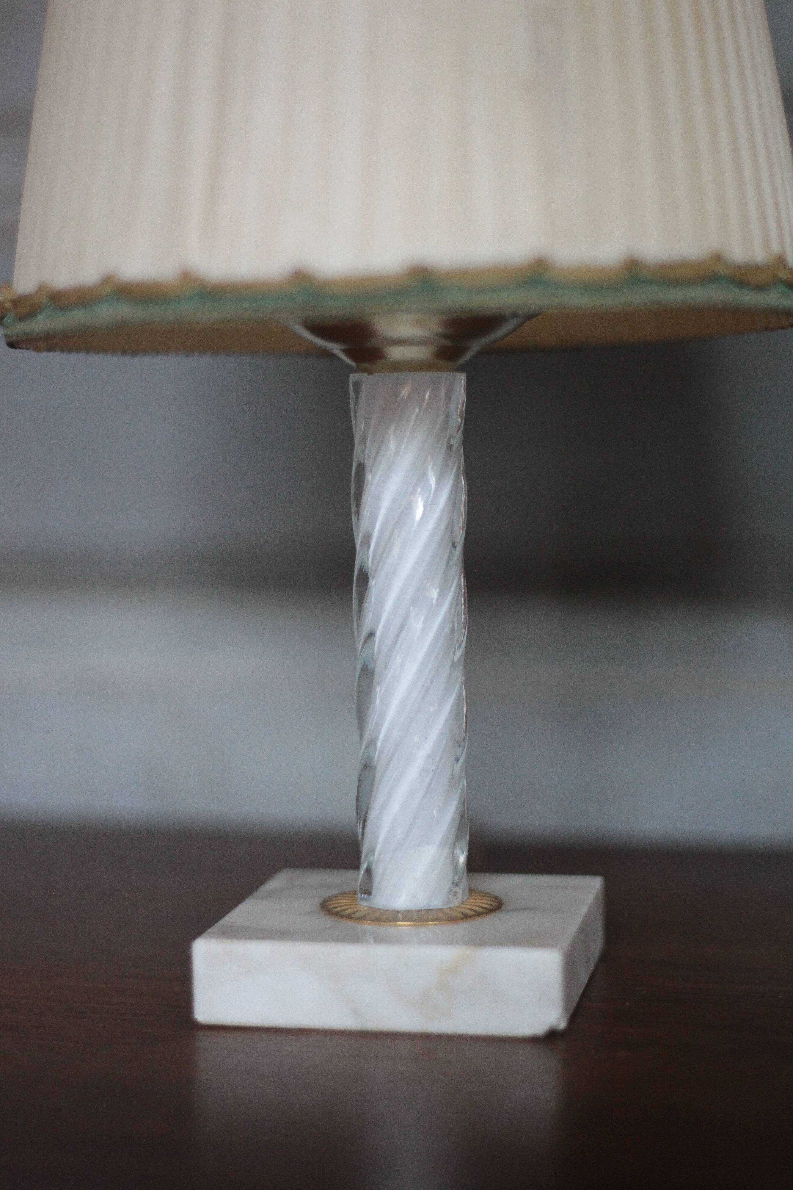 Pair of vintage lamps, bedside lamps, glass and marble lamp bases