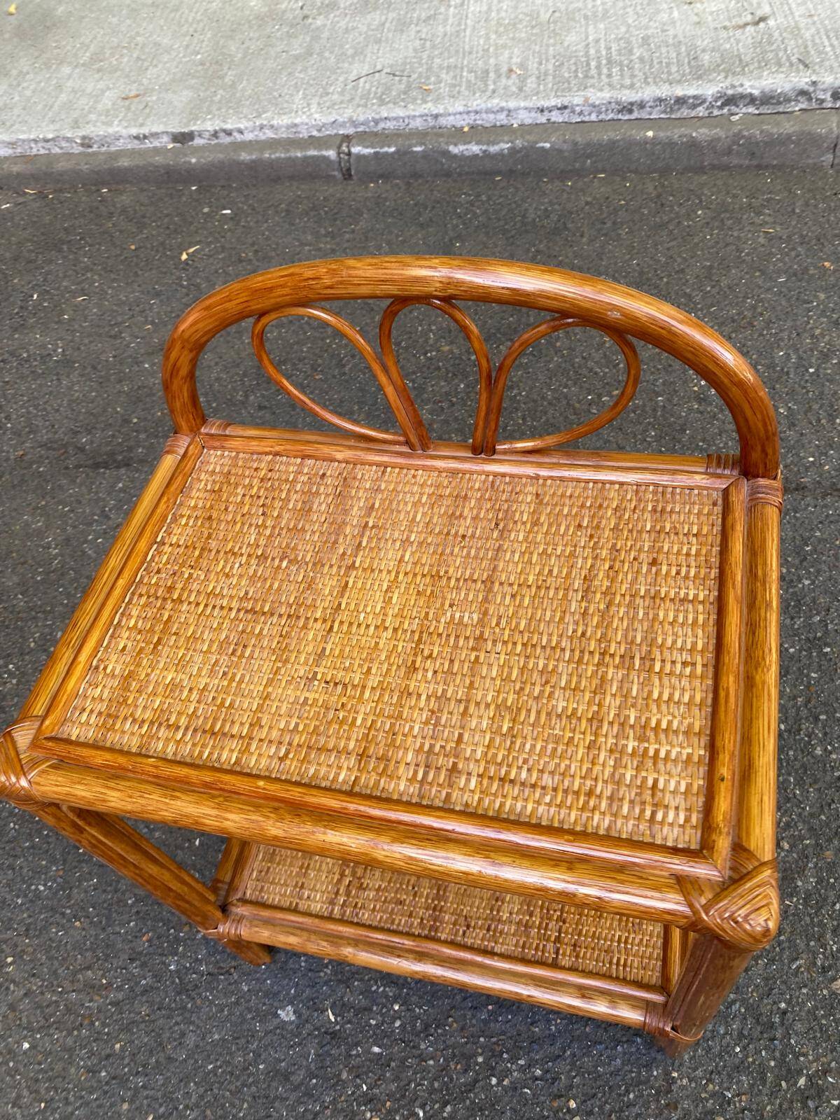 Rattan and woven wicker bedside table 1970