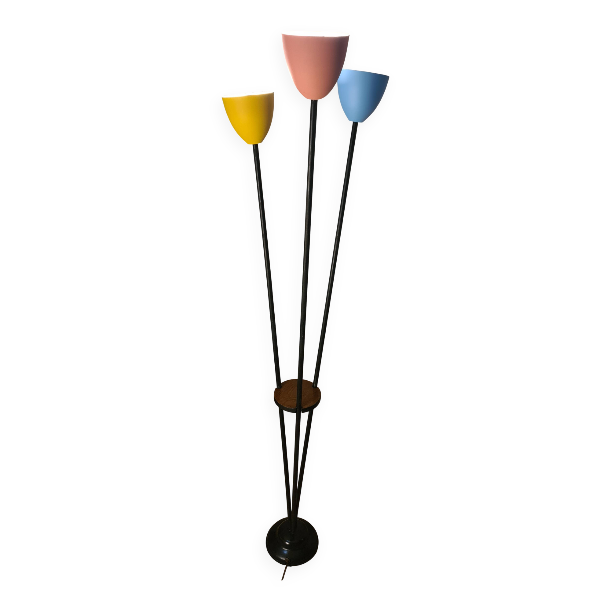 Mid century floor lamp 1950 to 70 sheet metal lampshade steel tricolor paint lidokov boscovice