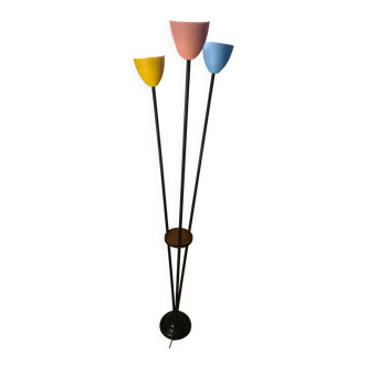 Mid century floor lamp 1950 to 70 sheet metal lampshade steel tricolor paint lidokov boscovice