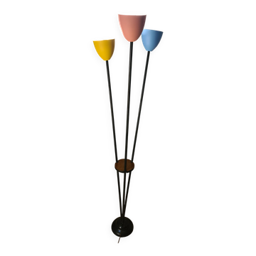 Mid century floor lamp 1950 to 70 sheet metal lampshade steel tricolor paint lidokov boscovice