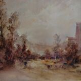 Peinture à l'huile "Le village caché"