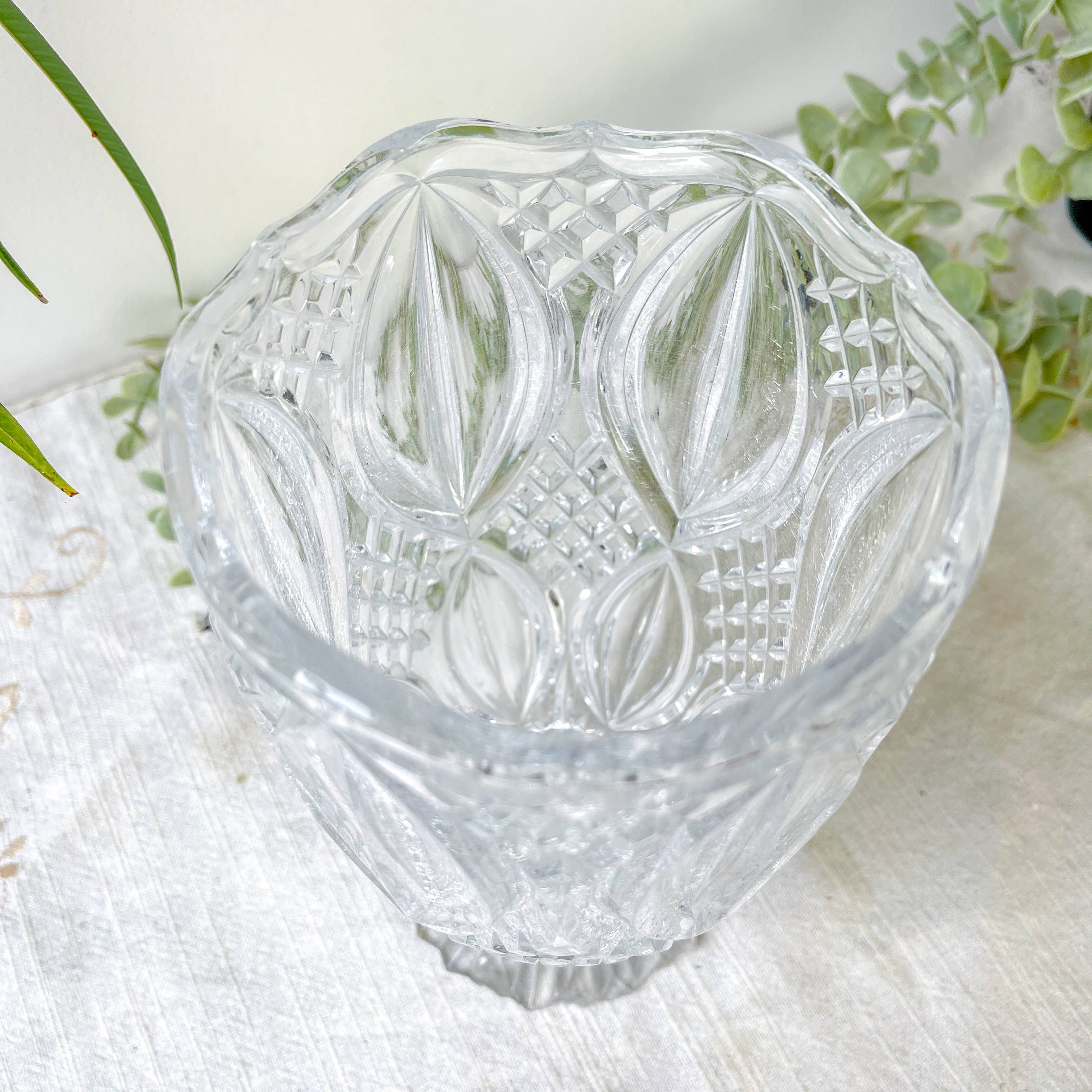 Small vintage glass vase with geometric pattern