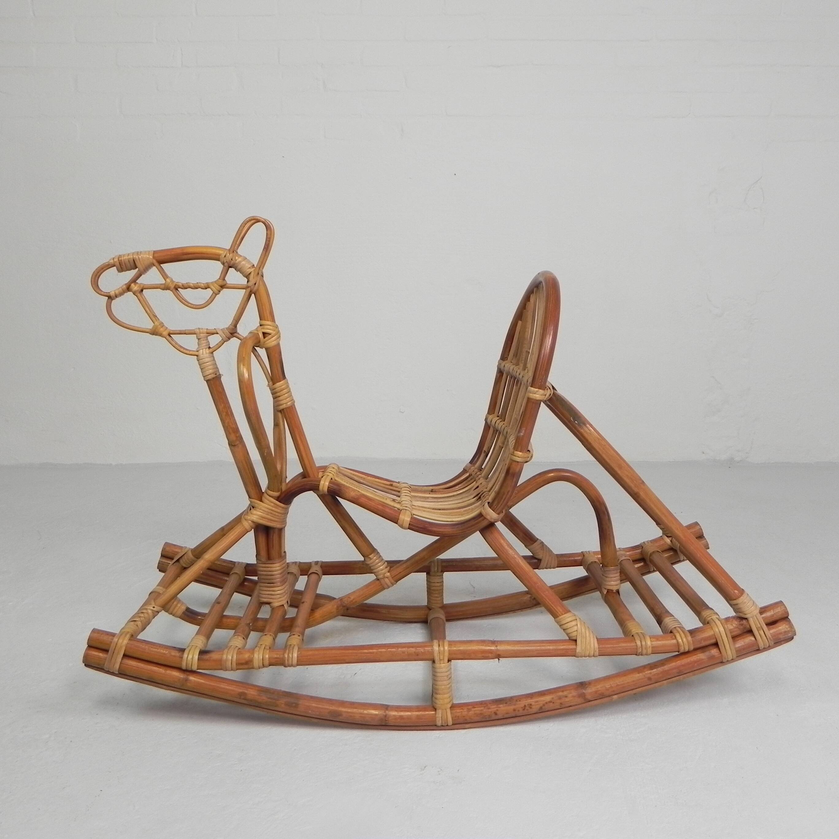Vintage bamboo rocking horse, 1960s
