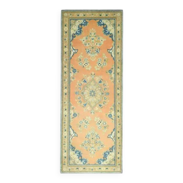 Tapis de couloir vintage turc Oushak fait main en laine et coton orange, années 1970