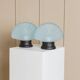 Set of 2 Murano glass shell lamps - light blue table lamp - vintage Space Age design Italy - 1980s