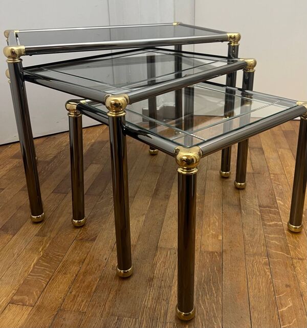 Tables gigogne Orsenigo Italie - verre transparent et verre fumé