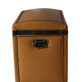Malle bombée ancienne en bois et simili cuir marron
