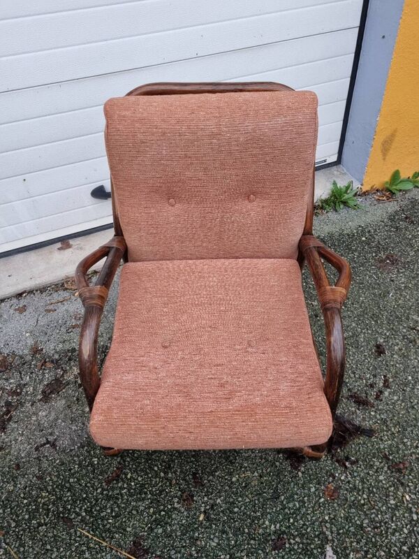 Canapé et 2 fauteuils rotin de 1970