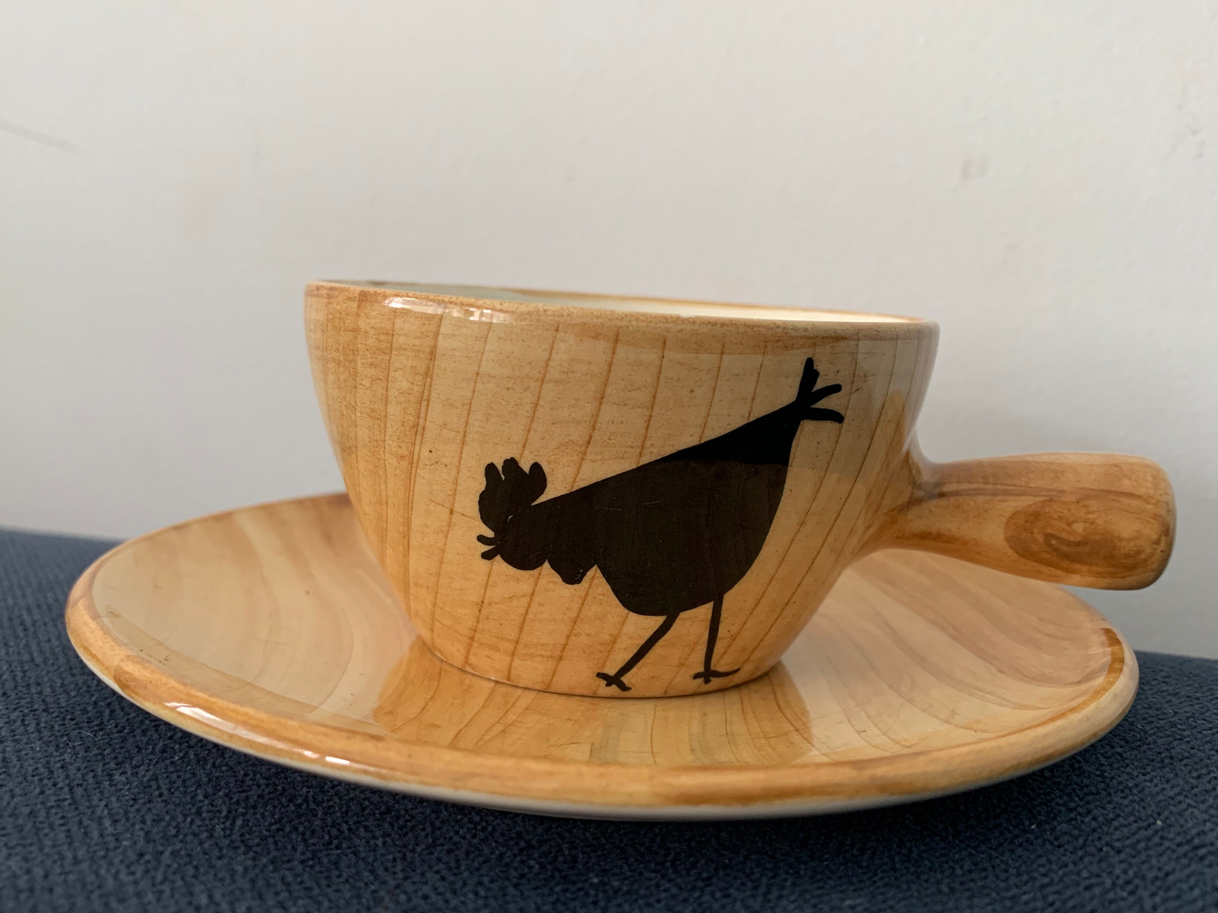 4 coffee cups and 4 sub cups zoomorphic ceramic animals Grandjean Jourdan Vallauris 1950