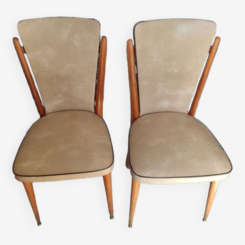 Wood chair and imitation leather seat from the 60s