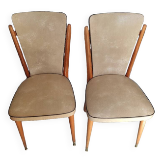 Wood chair and imitation leather seat from the 60s