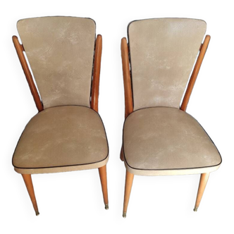 Chaise bois et simili cuir assise année 60