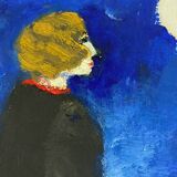 Tableau "Dame au manteau noir" HSP par J.M. Brossat (né en 1946)