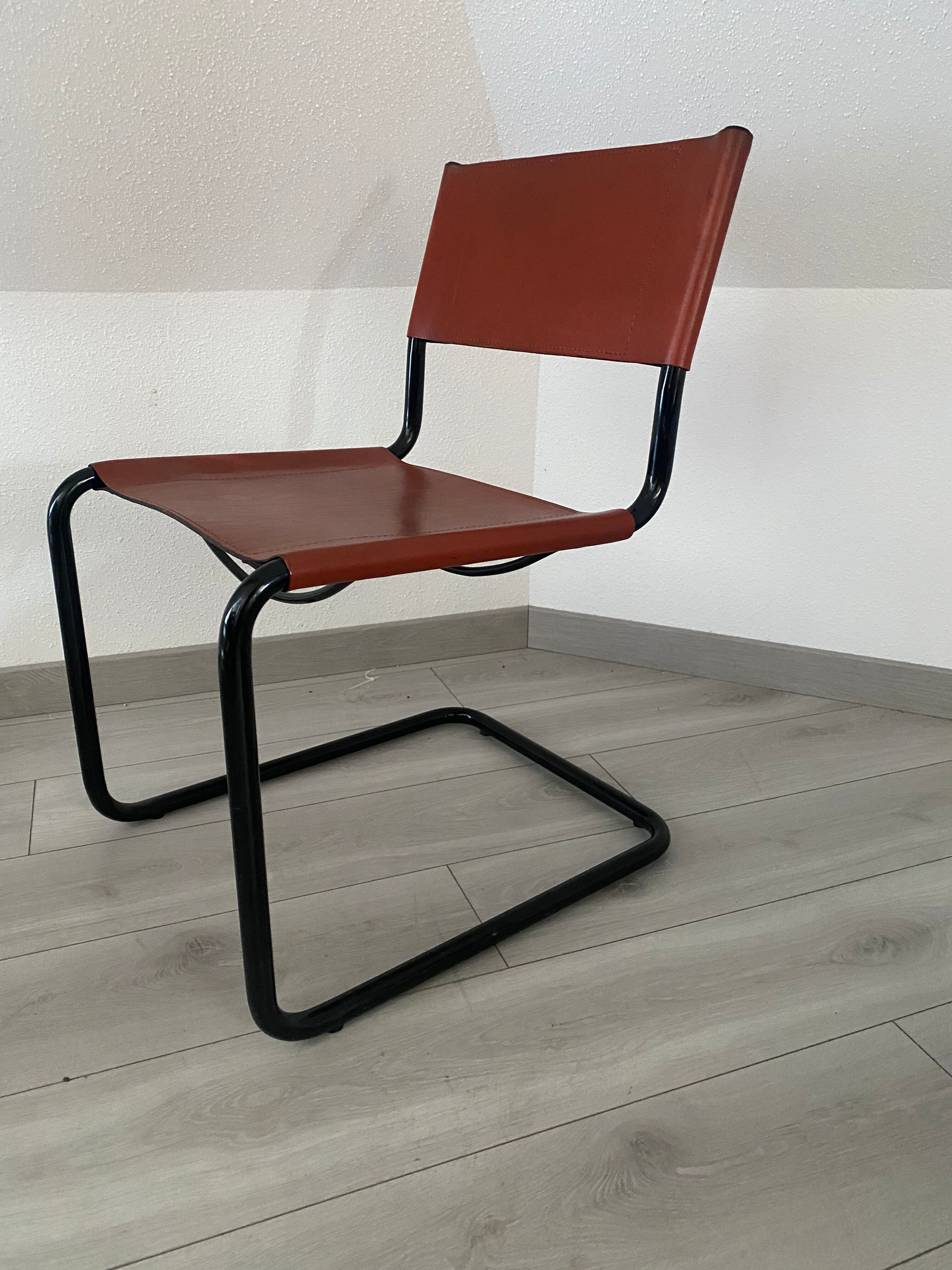 Set of 4 metal chair and tubular leather Matteo Grassi 1970