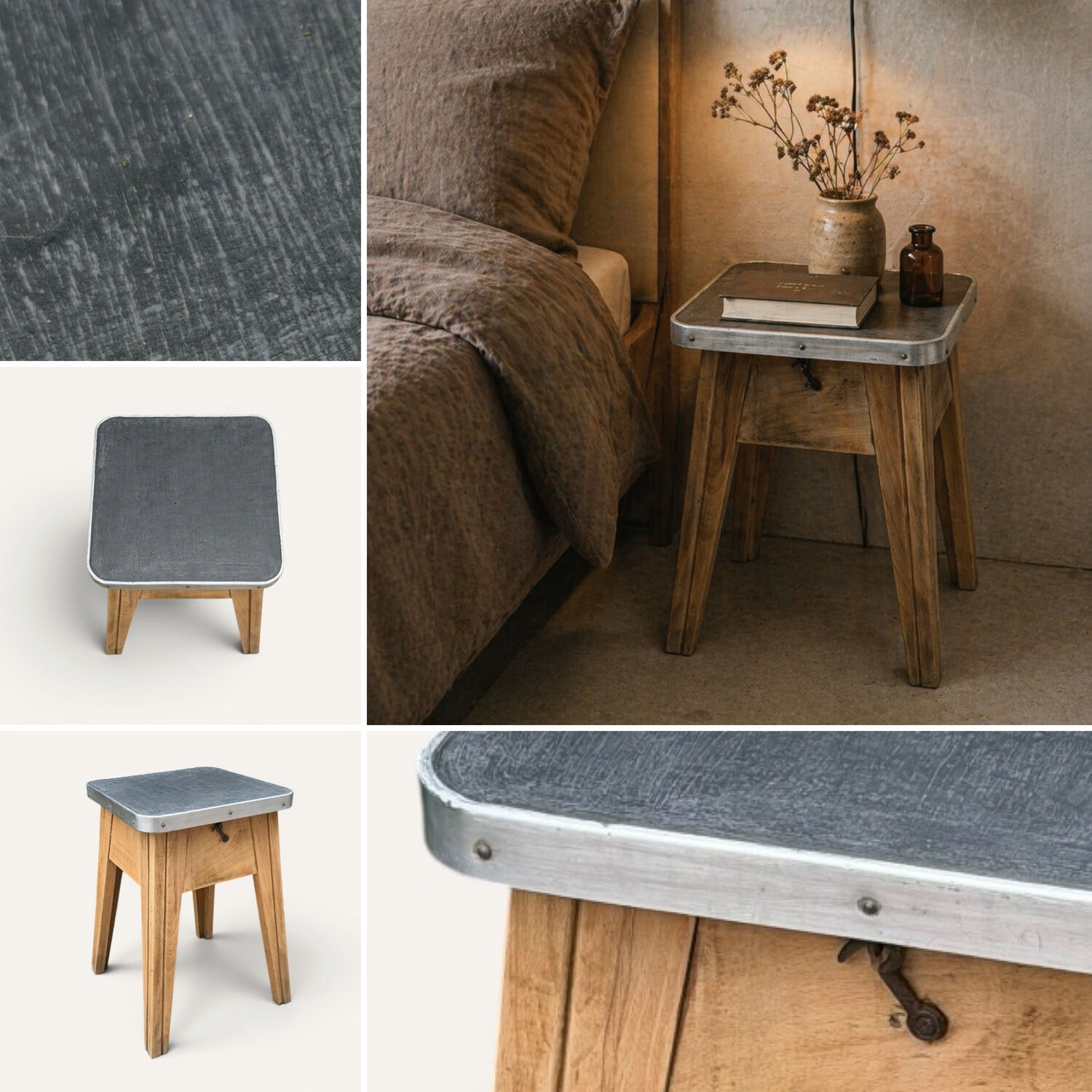 Raw wood storage stool 1950