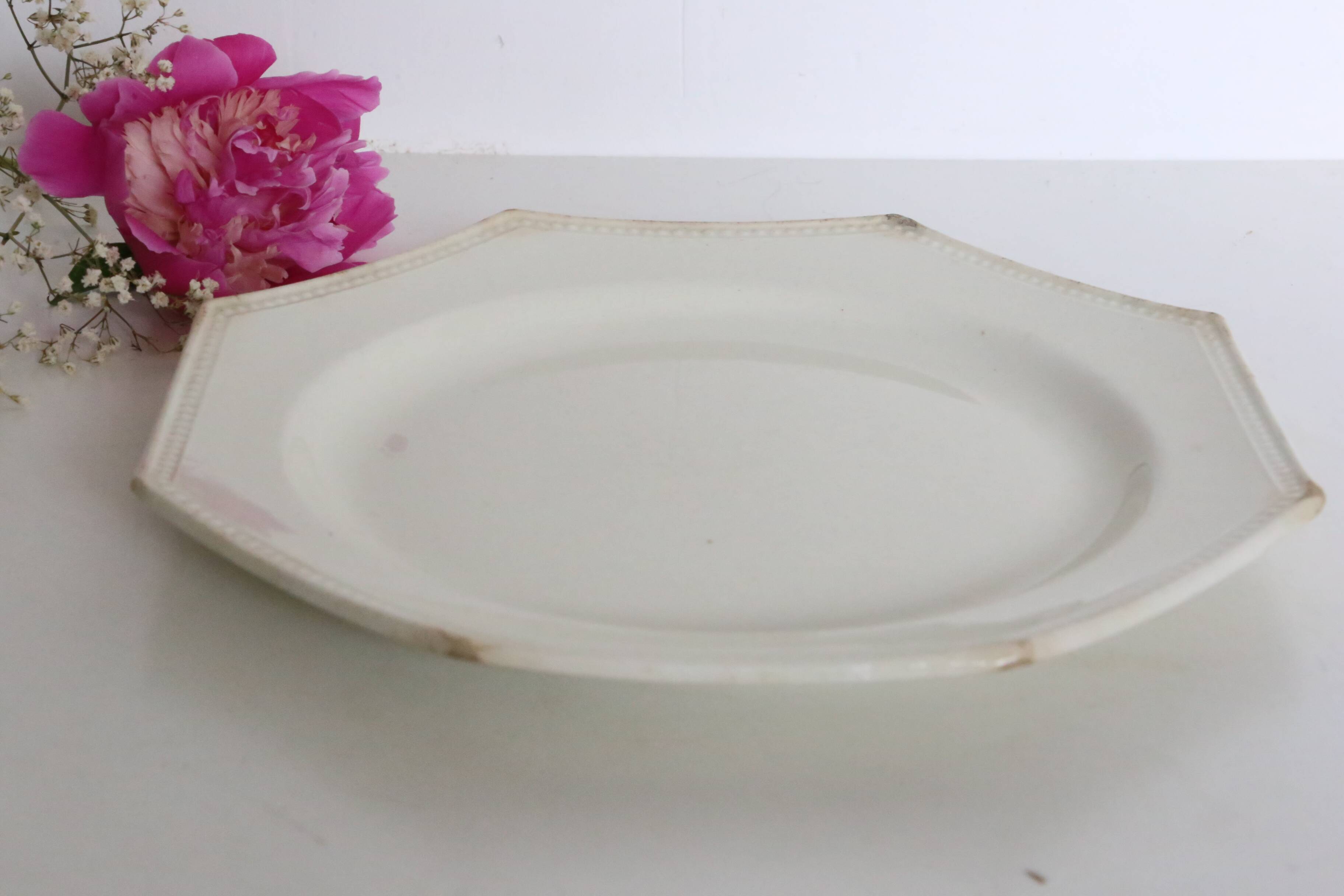 Creil and Montereau plates, 19th century, Perle model, ivory / lot 1