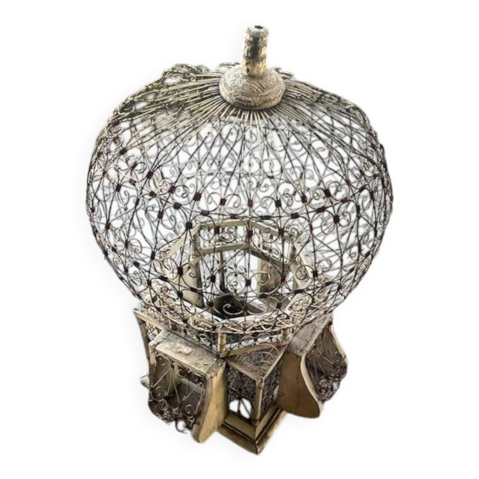 Vintage decorative hot air balloon aviary in wrought iron and wood – France, 1970s