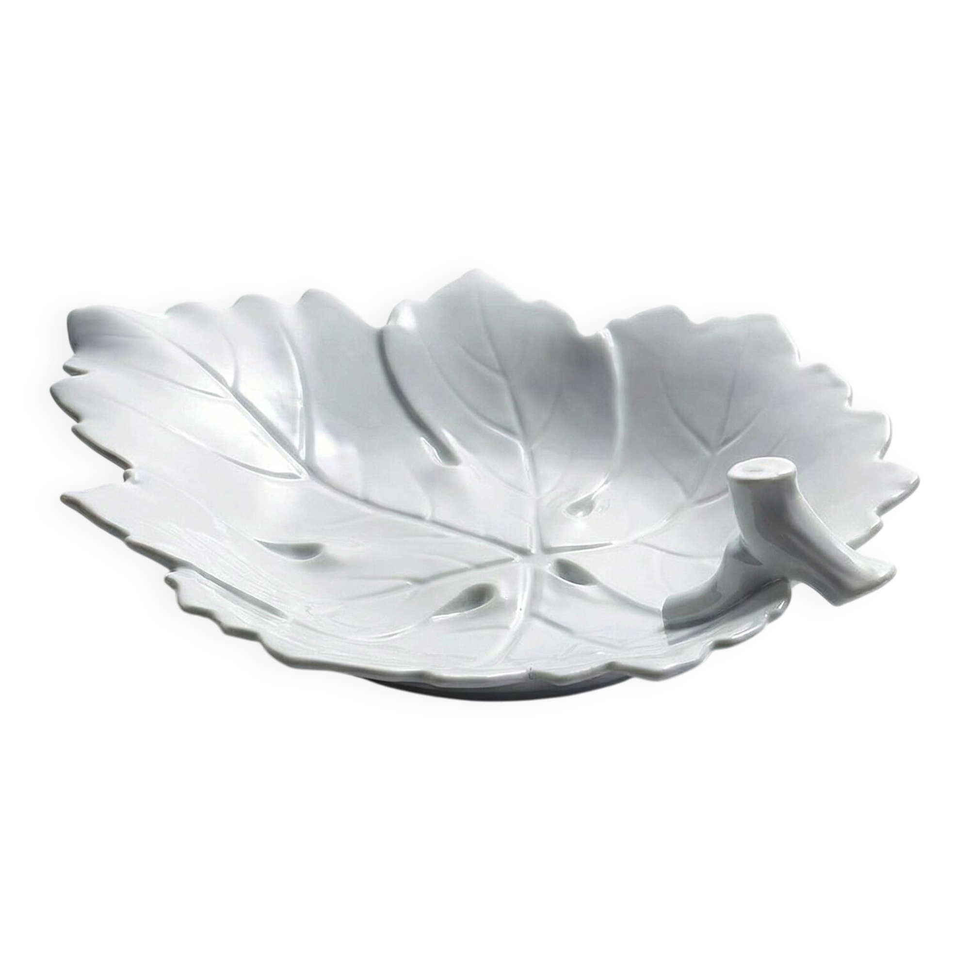 Celadon porcelain vine leaf dish by L. Michelaud, Limoges, 1930-50.