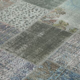 Handwoven turkish contemporary 205 cm x 300 cm grey patchwork carpet