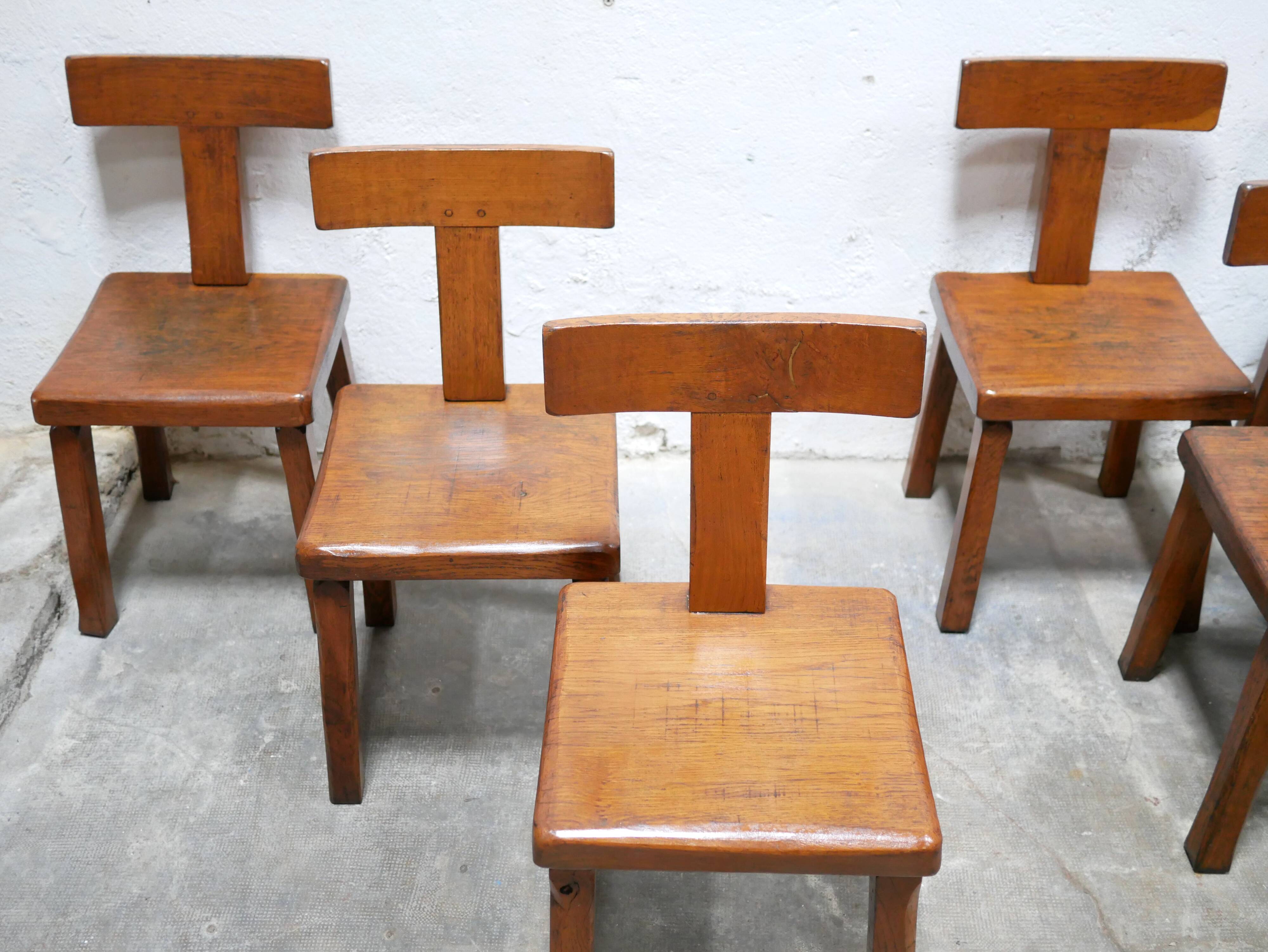 Vintage brutalist wooden T chair