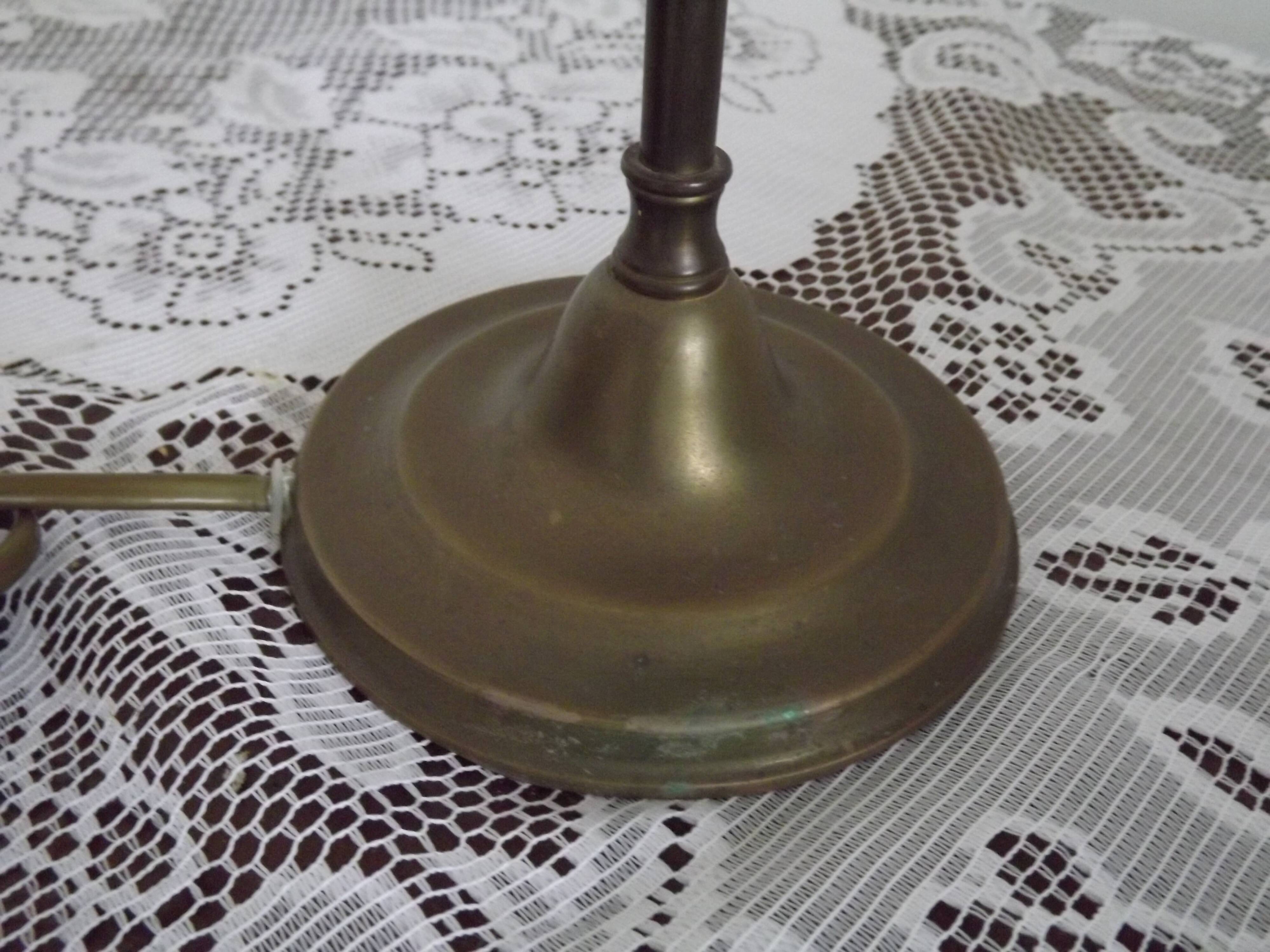 Vintage French Brass Gooseneck Table Lamp with Opaque Patterned Glass Shade 5522