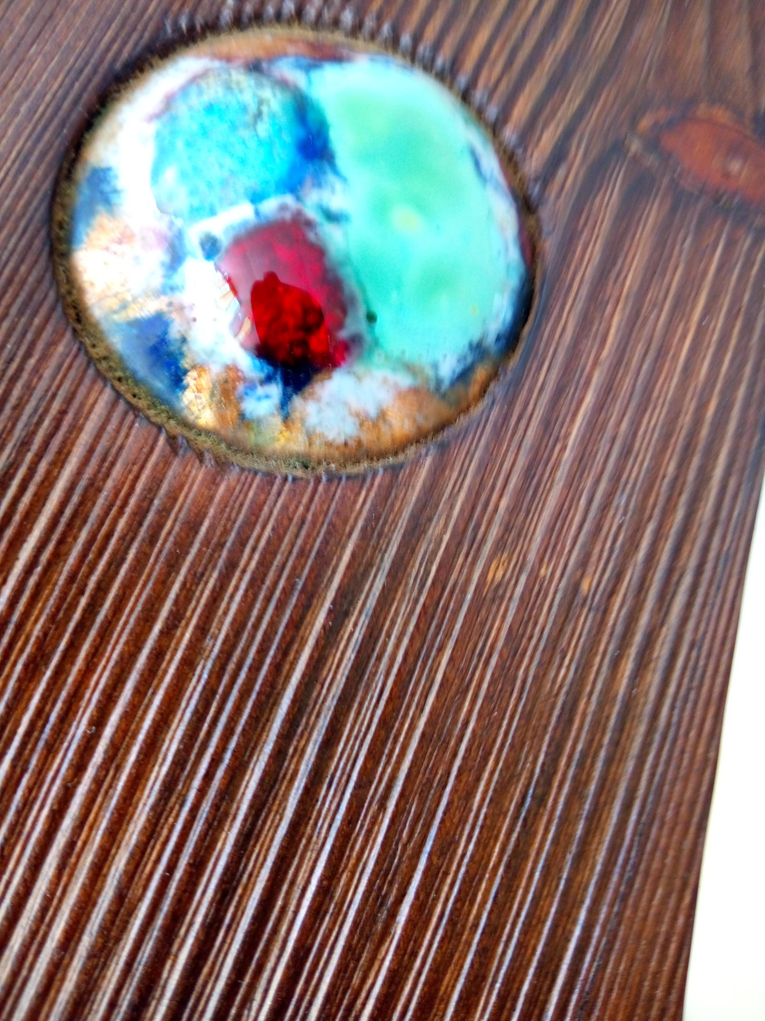 Capo Esmaltes vintage mirror 1960 wood and enamel