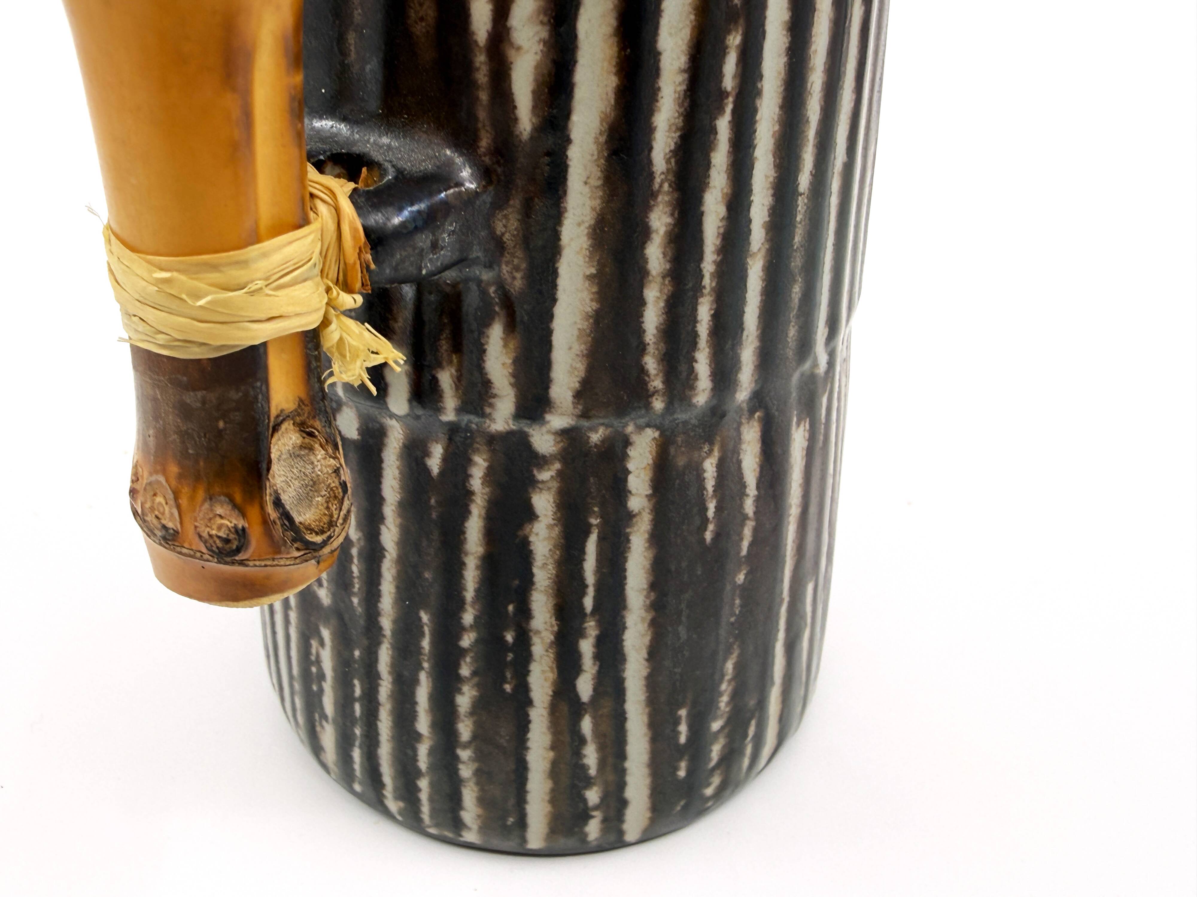 Vintage ceramic and bamboo pitcher vase • BR Keramik Denmark • 1960s