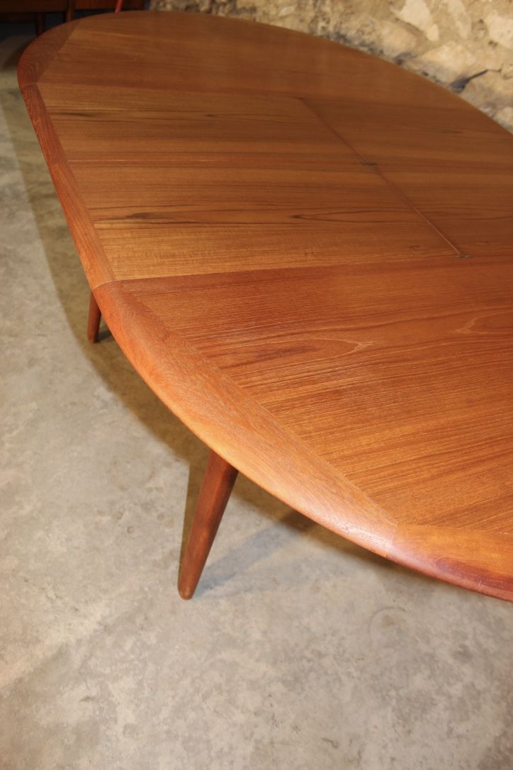 Scandinavian vintage teak dining table with 2 extension cords hidden by Svend Aage Madsen for Knudsen - Son, Denmark