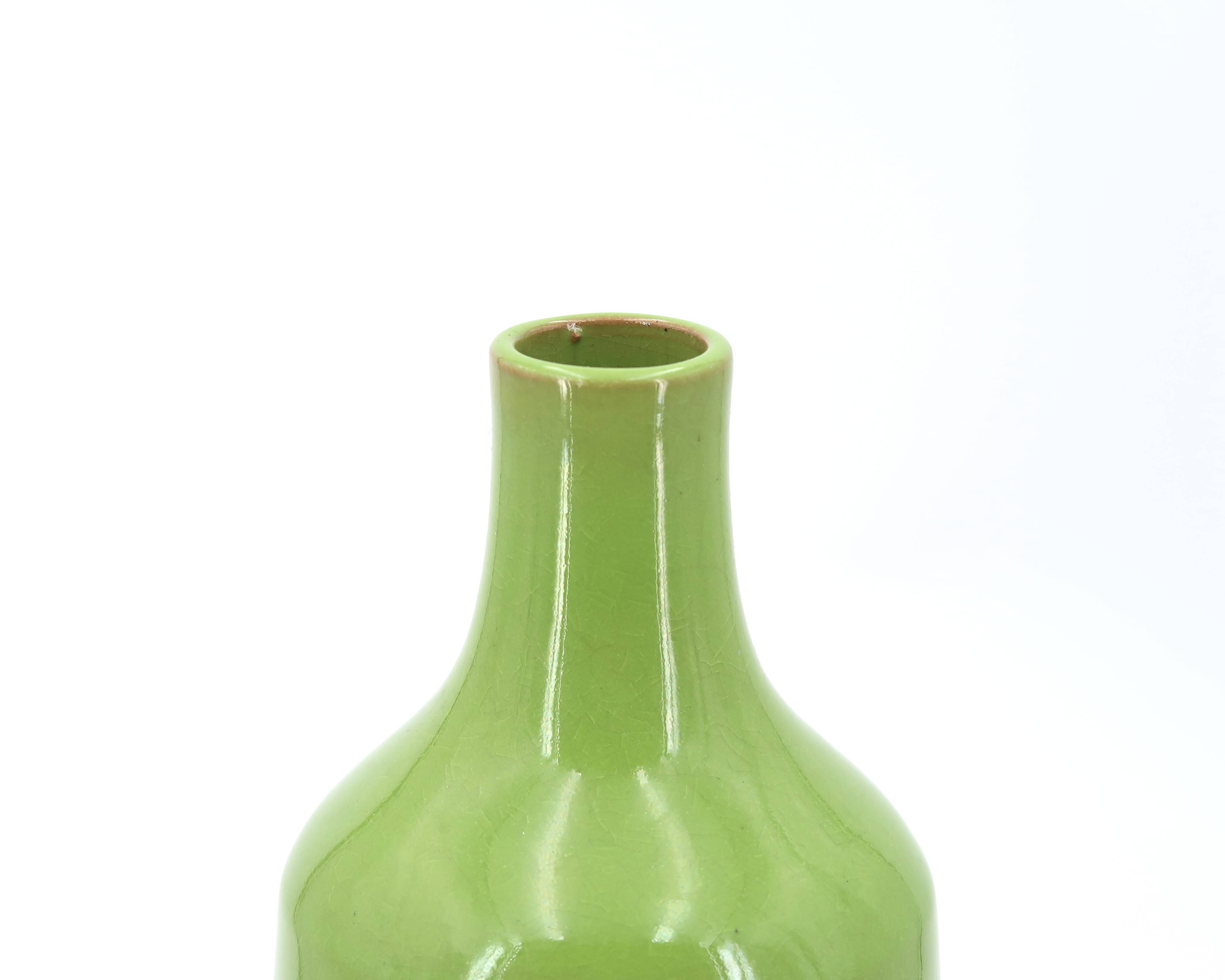 Bottle vase by Paul Badié, La Brague pottery in green ceramic