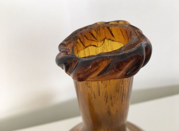 Biot blown glass amber bottle