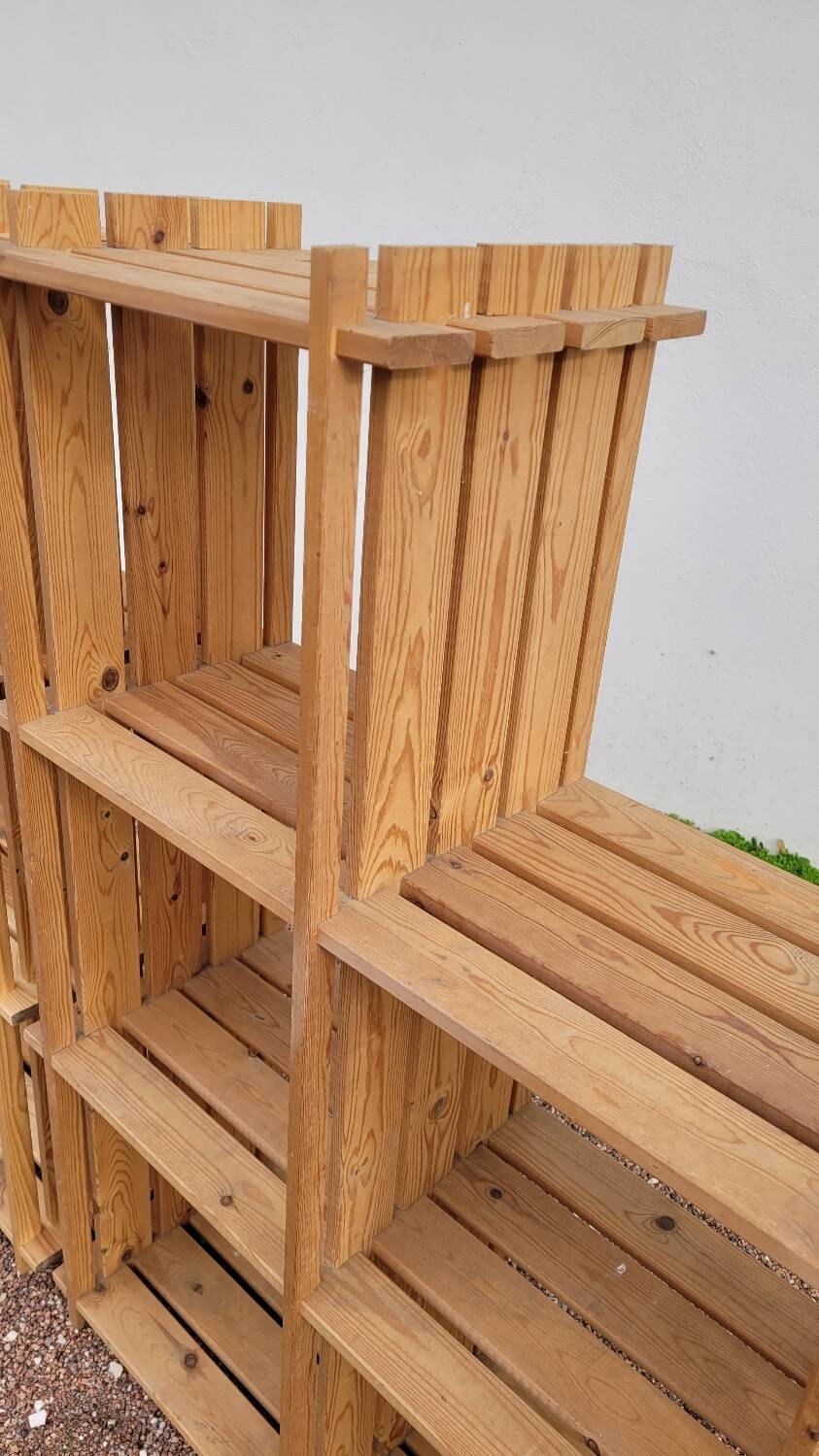 Pair of vintage pine "staircase" bookcase shelves - 1970s