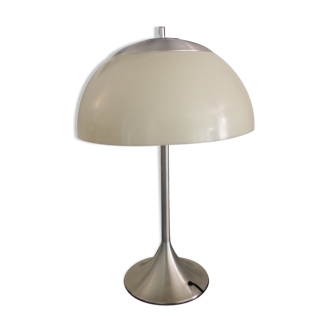 Lampe de table à pied tulipe en métal et abat jour demi sphérique en plexiglas