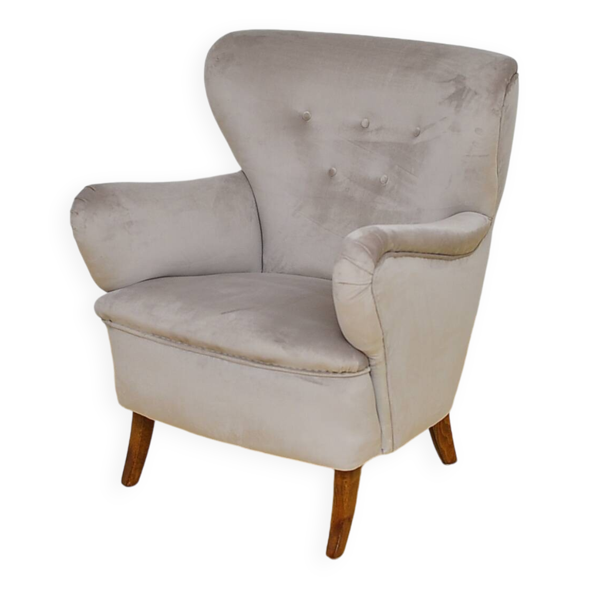 Swedish Velvet Wingback Armchair, 1950s