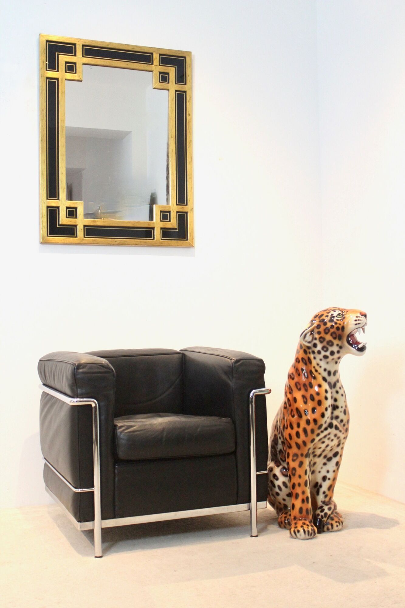 Handmade Italian ceramic leopard sculpture