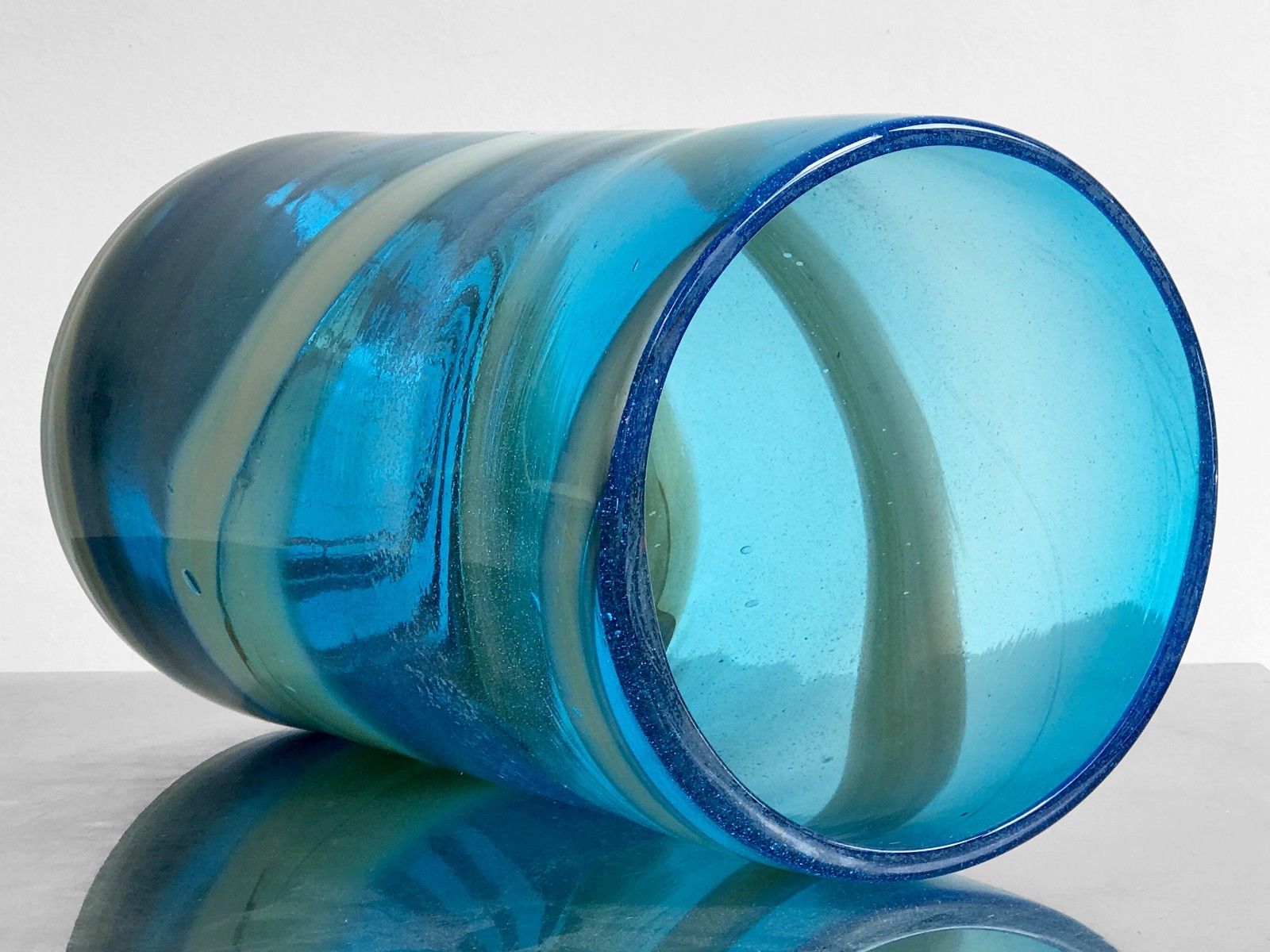 Cylindrical blue blown glass vase