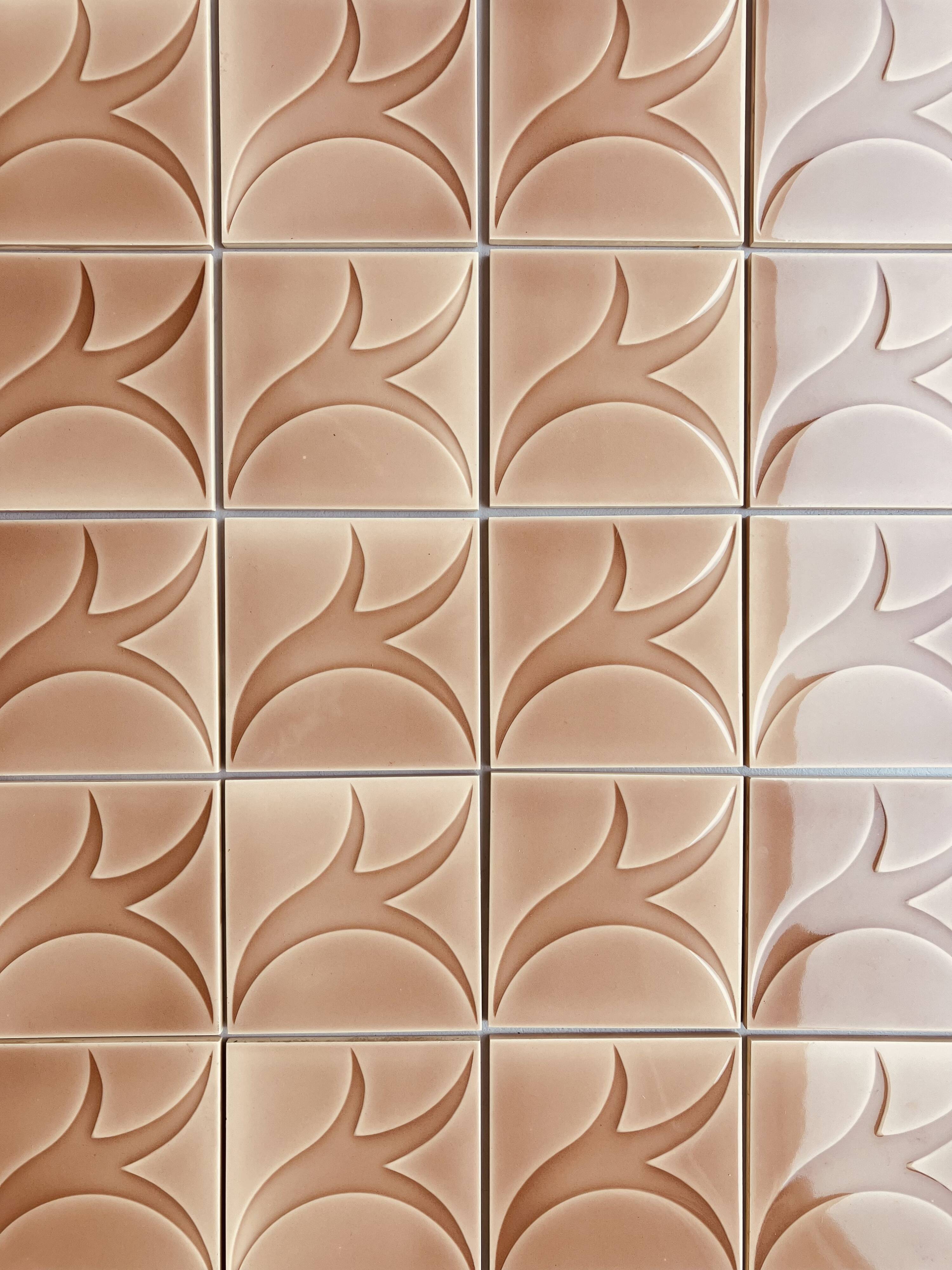 Relief tiles Desvres Mid Century Lot of 9 dark beige colours