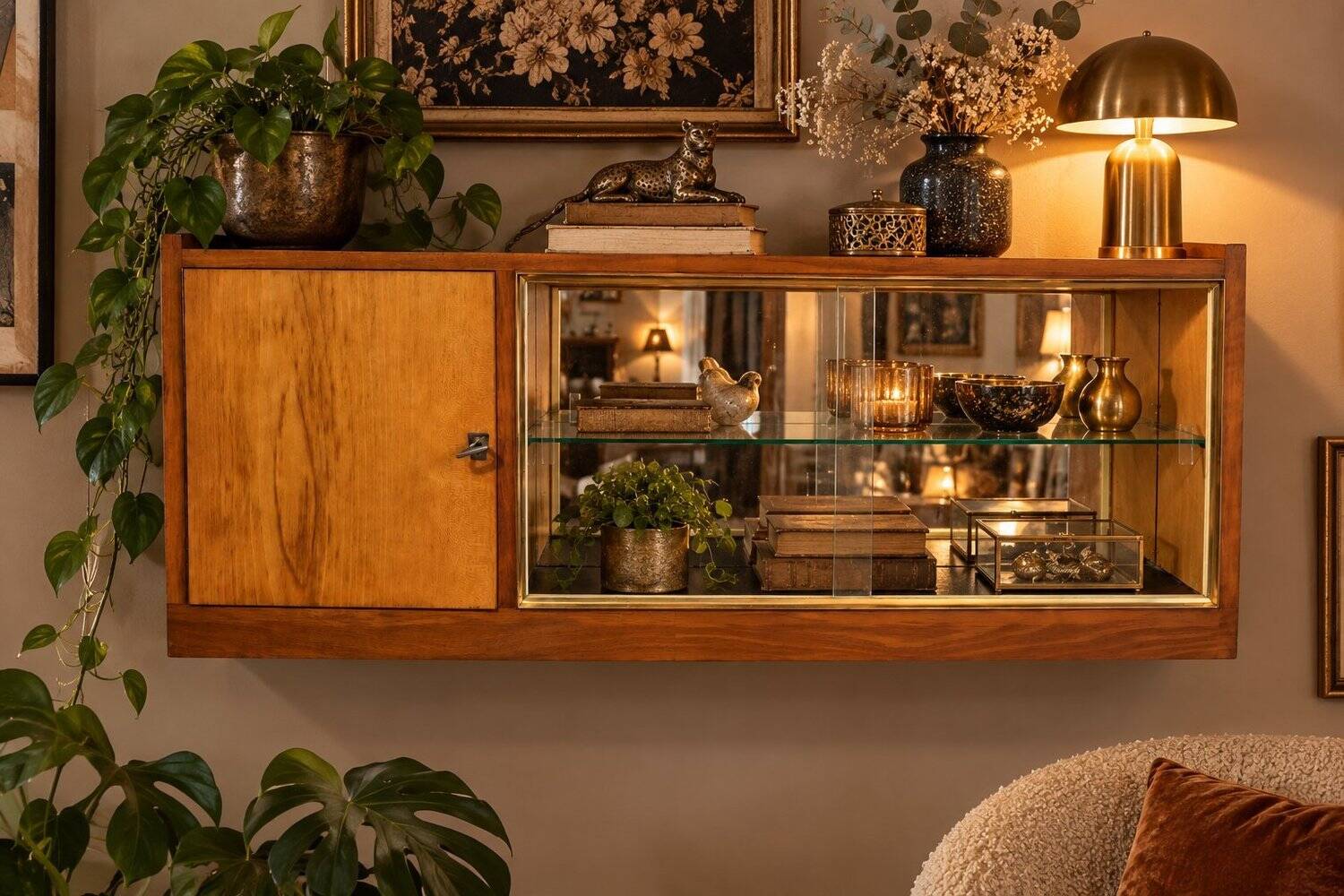 Vitrine murale Mid-Century noyer – années 1950